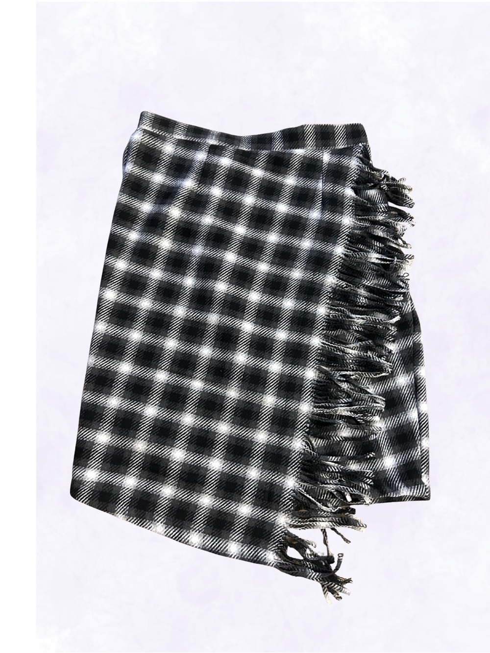 Black and White Plaid Fringe Faux Wrap Skirt - Women's Time & Tru Size 12-14